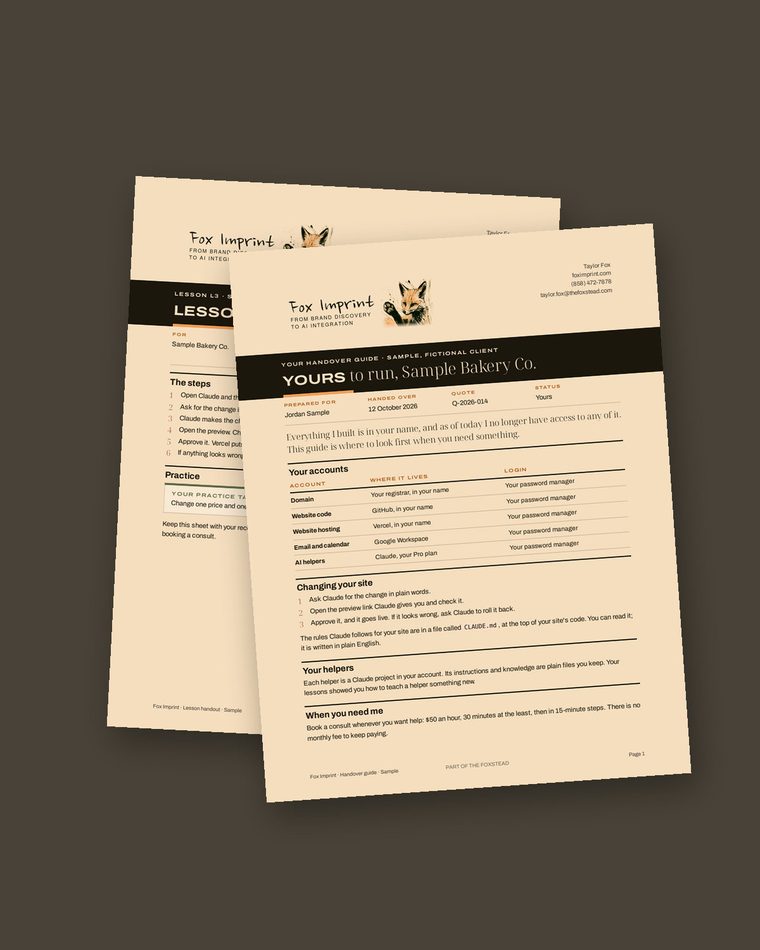 Fox Imprint lesson and handover templates