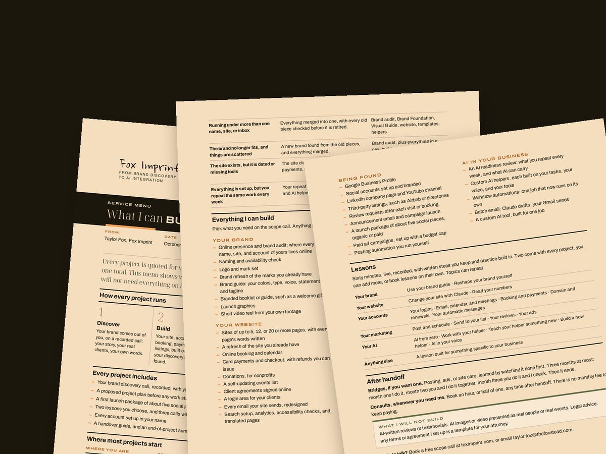 The Fox Imprint service menu