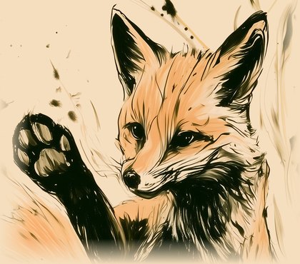 Fox Imprint painted fox raising a paw
